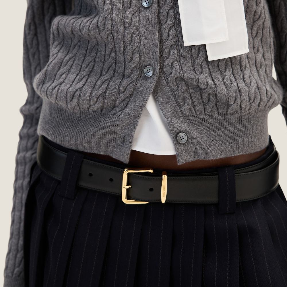 Miu Miu Pleated Pinstripe Wool Mini Skirt In Black