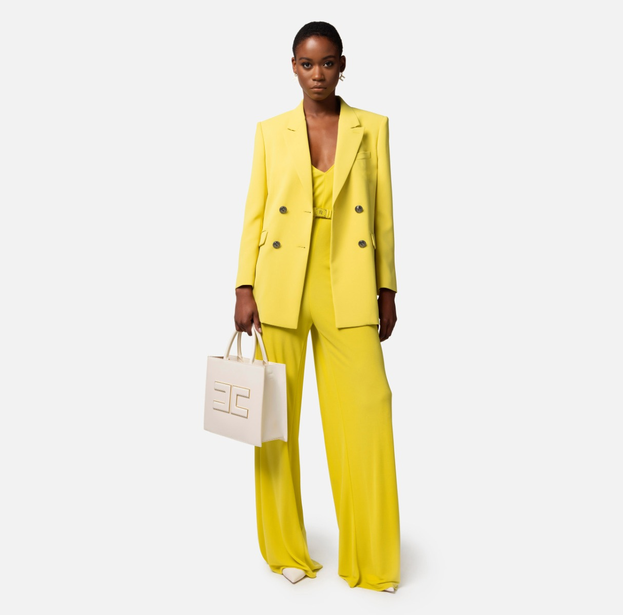 Elisabetta Franchi Acid Green Polyester Blazer In Yellow