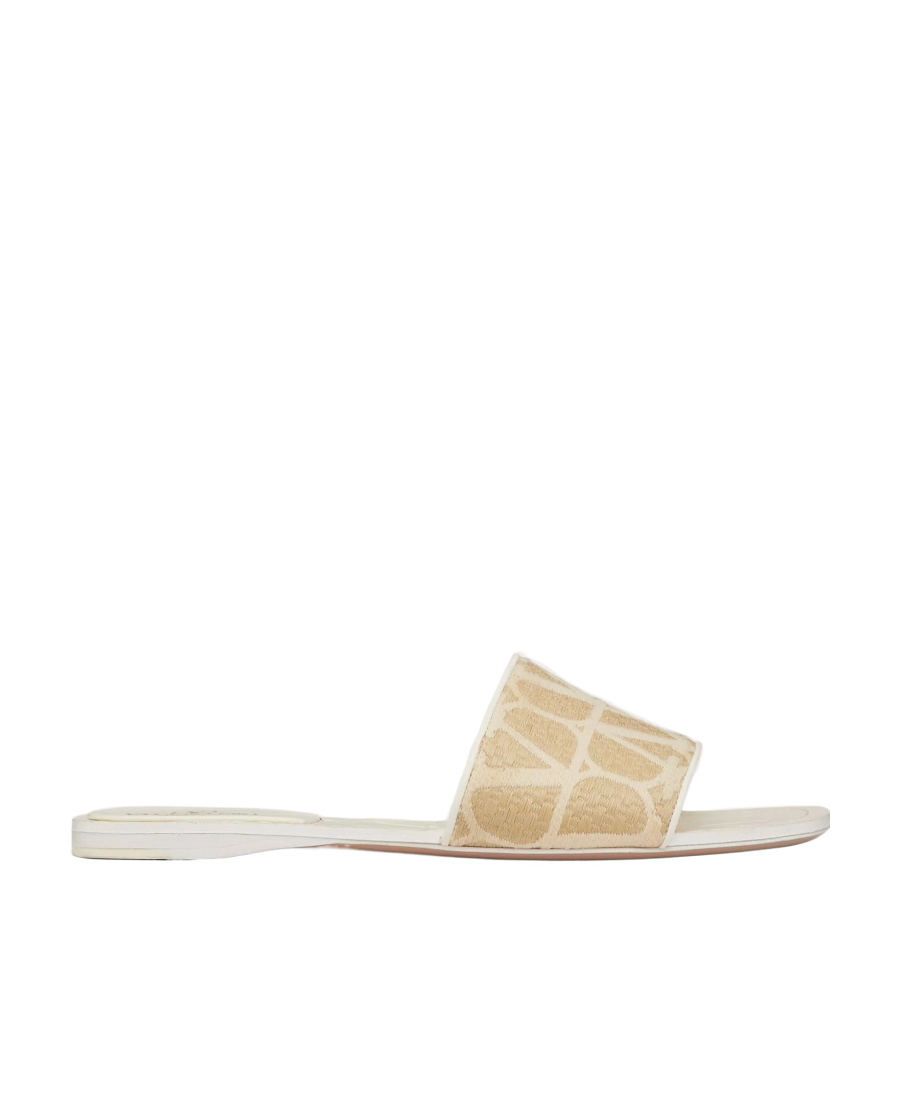Valentino Sandalo Slide In Rafia Toile Iconographe In Nude