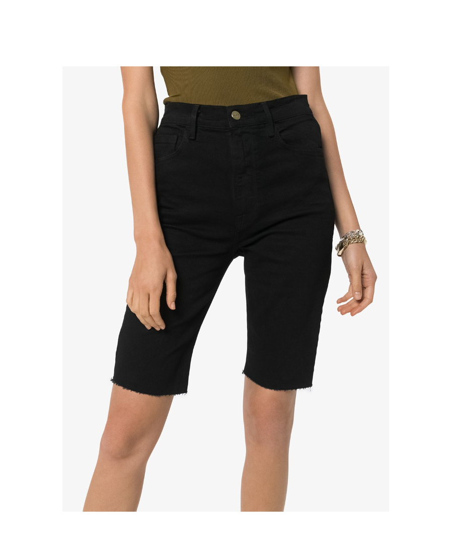 Frame Le Vintage Bermuda Raw-edge Shorts In Black