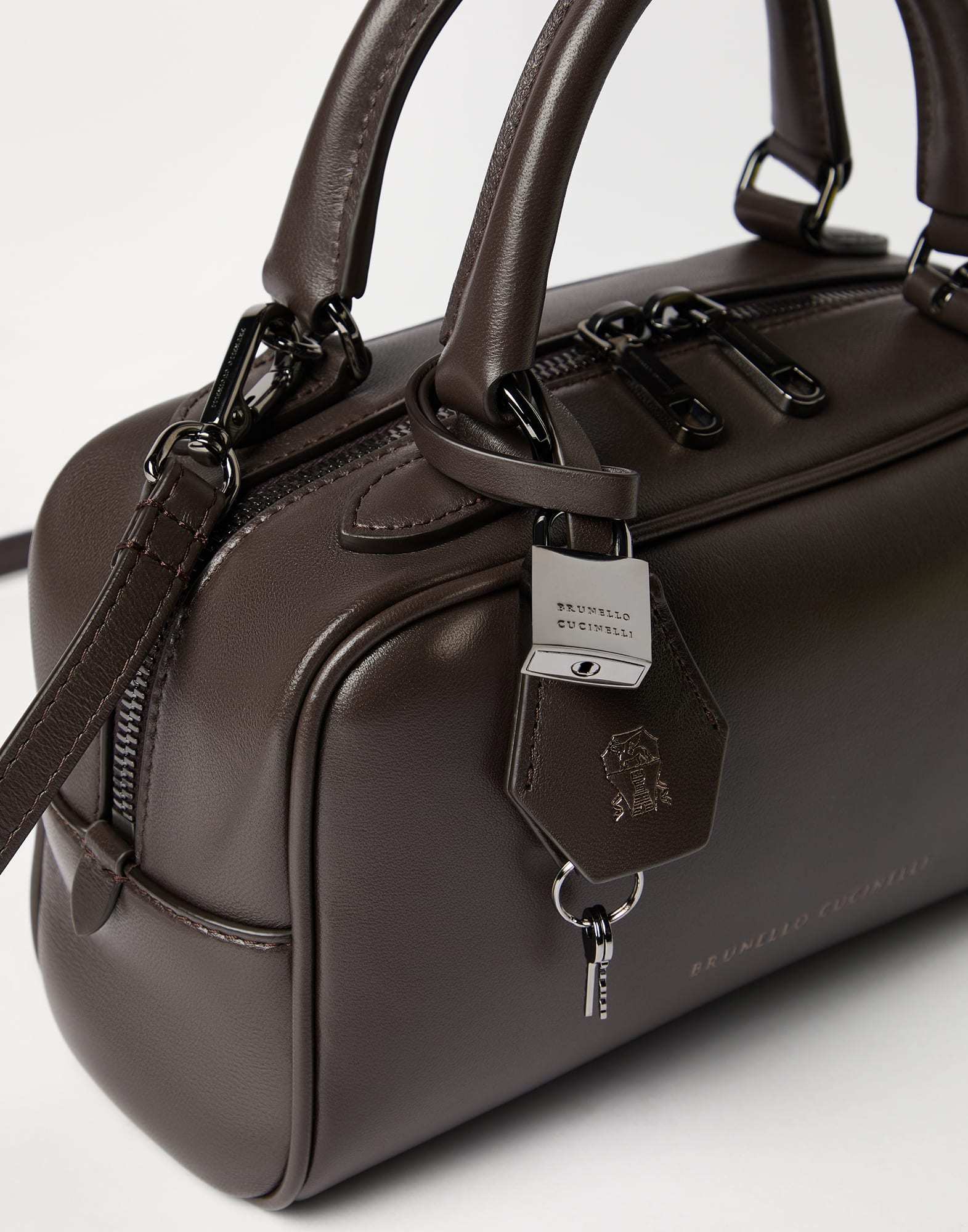 Brunello Cucinelli Boston Explorer Top-handle Padlock Bag In Black