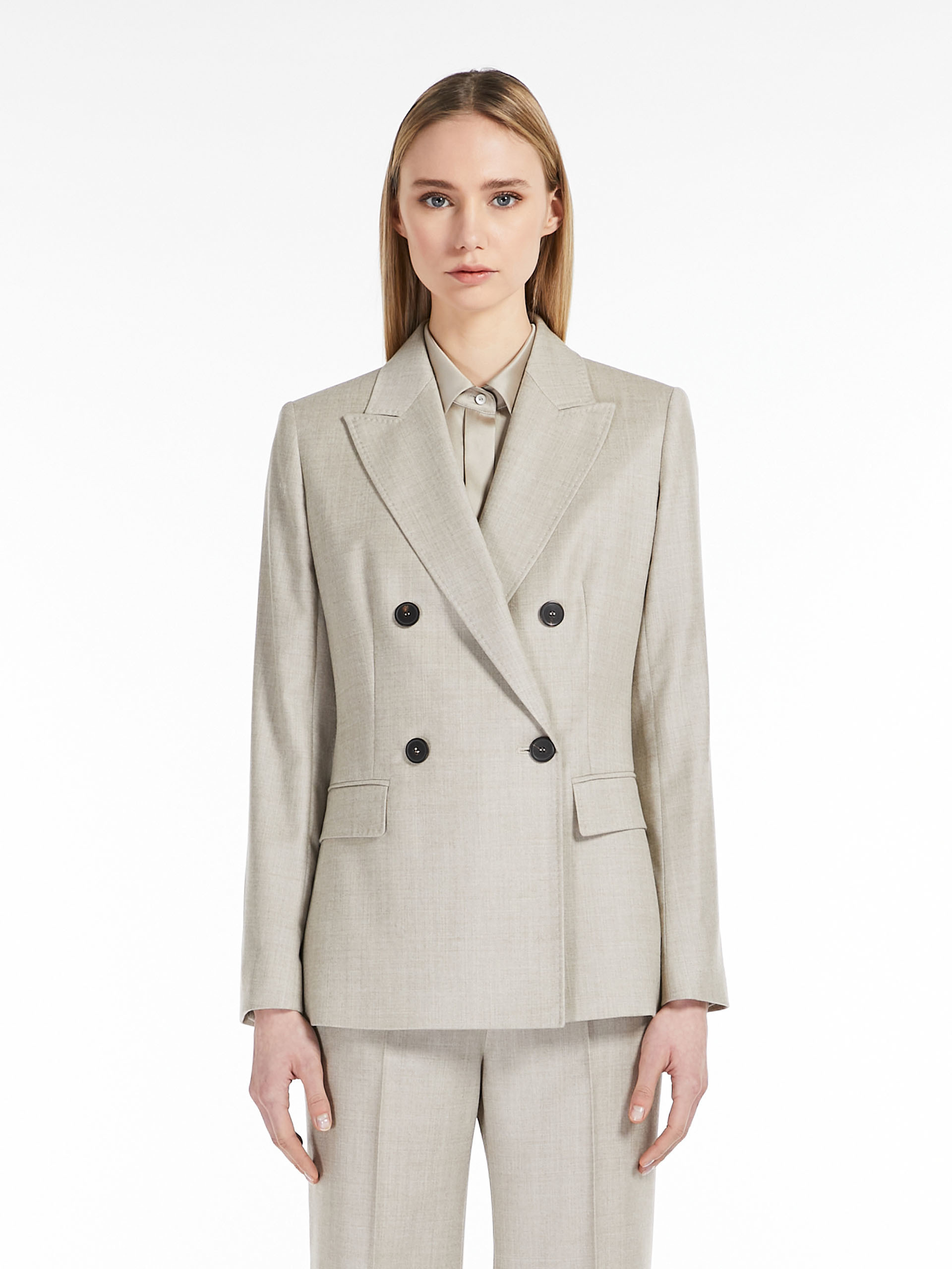 Max Mara Double-breasted Flannel Blazer In Nude