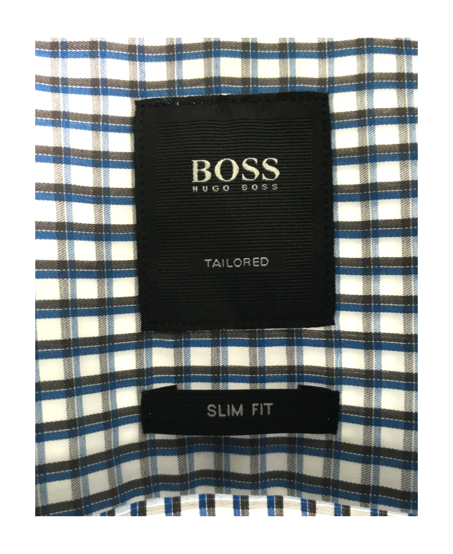 HUGO BOSS LAPEL LONG-SLEEVED SMALL PLAID SHIRT