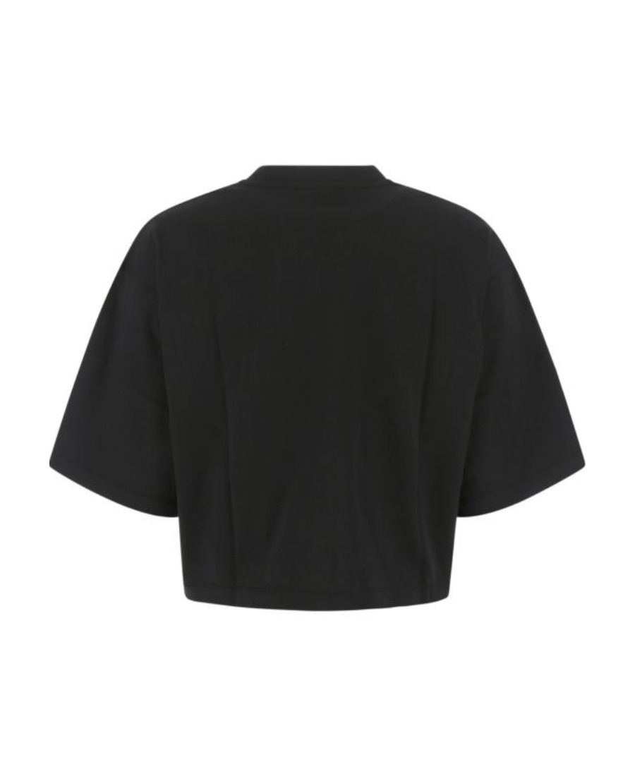 Shop Balmain Eco-responsible Cropped Cotton T-shirt With Logo Print In Black
