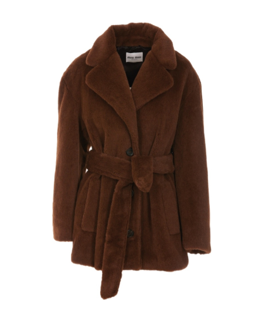 Miu Miu Single-breasted Coat In Brown