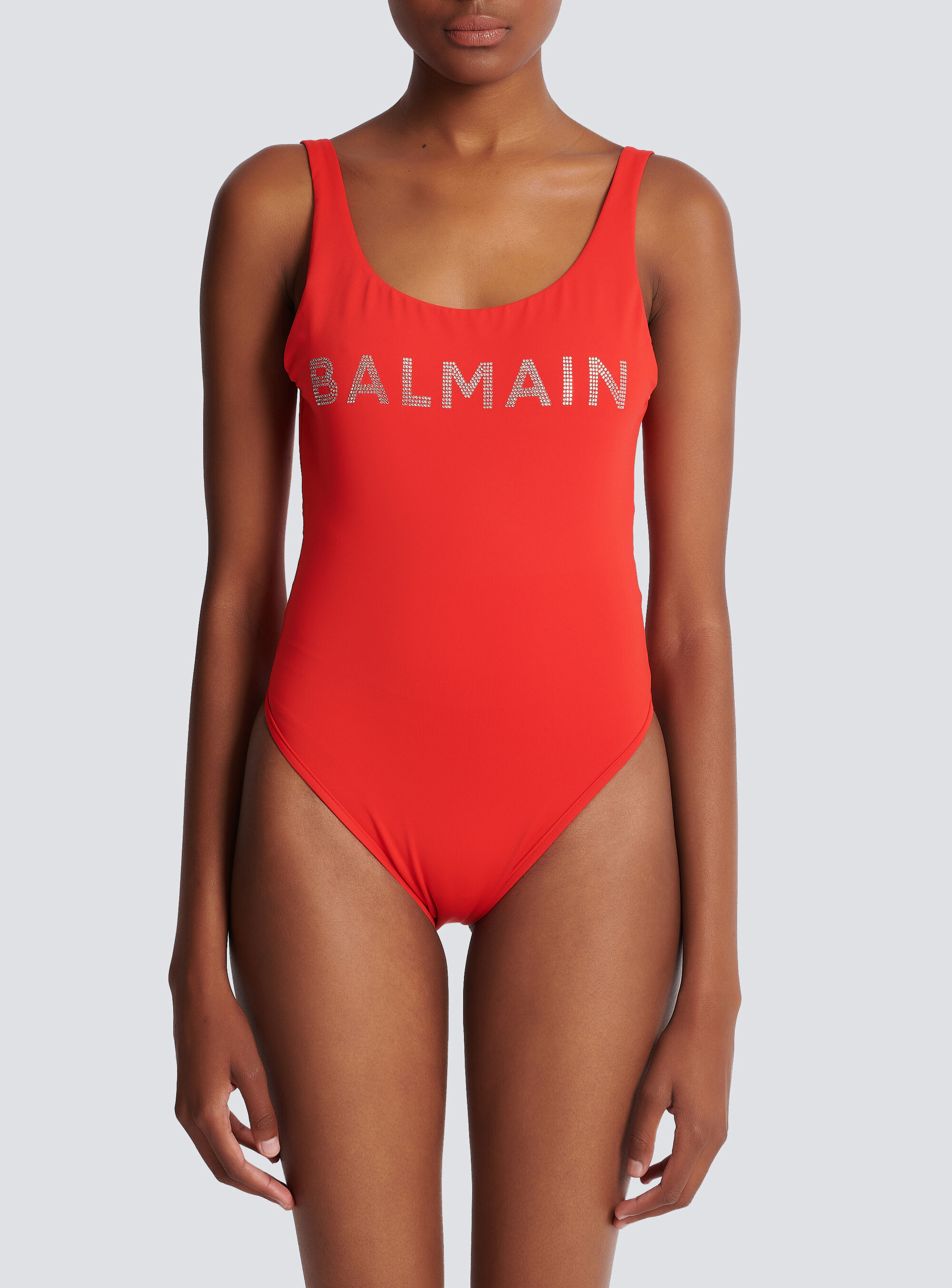 Balmain Logo-print Sleeveless Swimsuit In Red