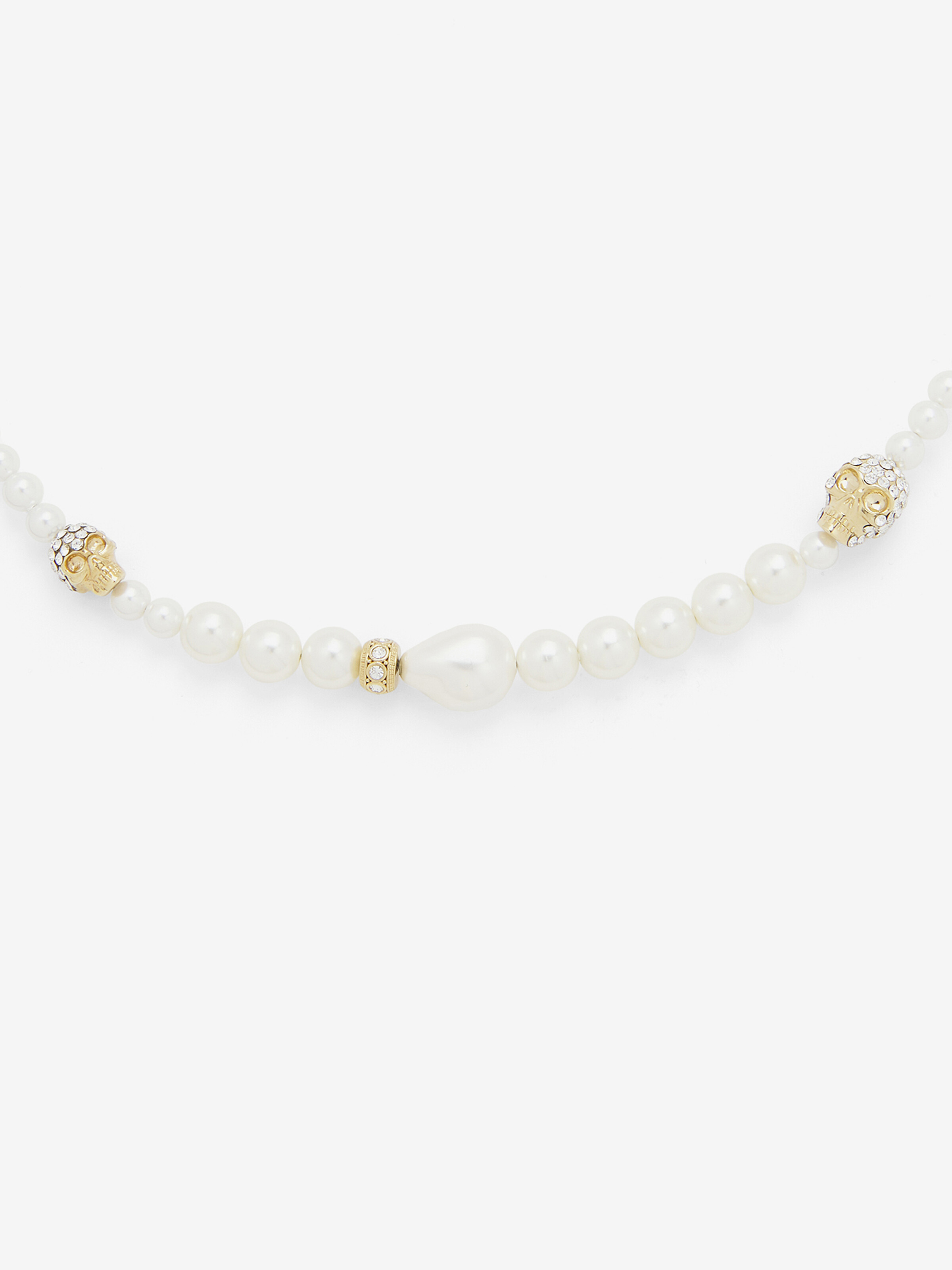 Alexander Mcqueen Skull And Pearl Necklace In Gold