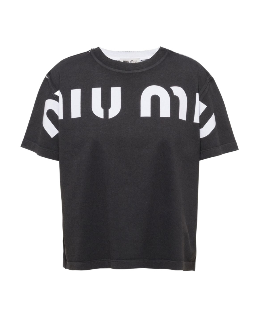 MIU MIU LOGO-PRINT COTTON T-SHIRT 