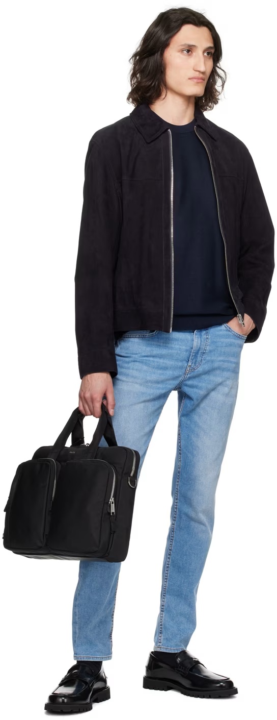 Hugo Boss Long-sleeve Suede Shirt Jacket In Black