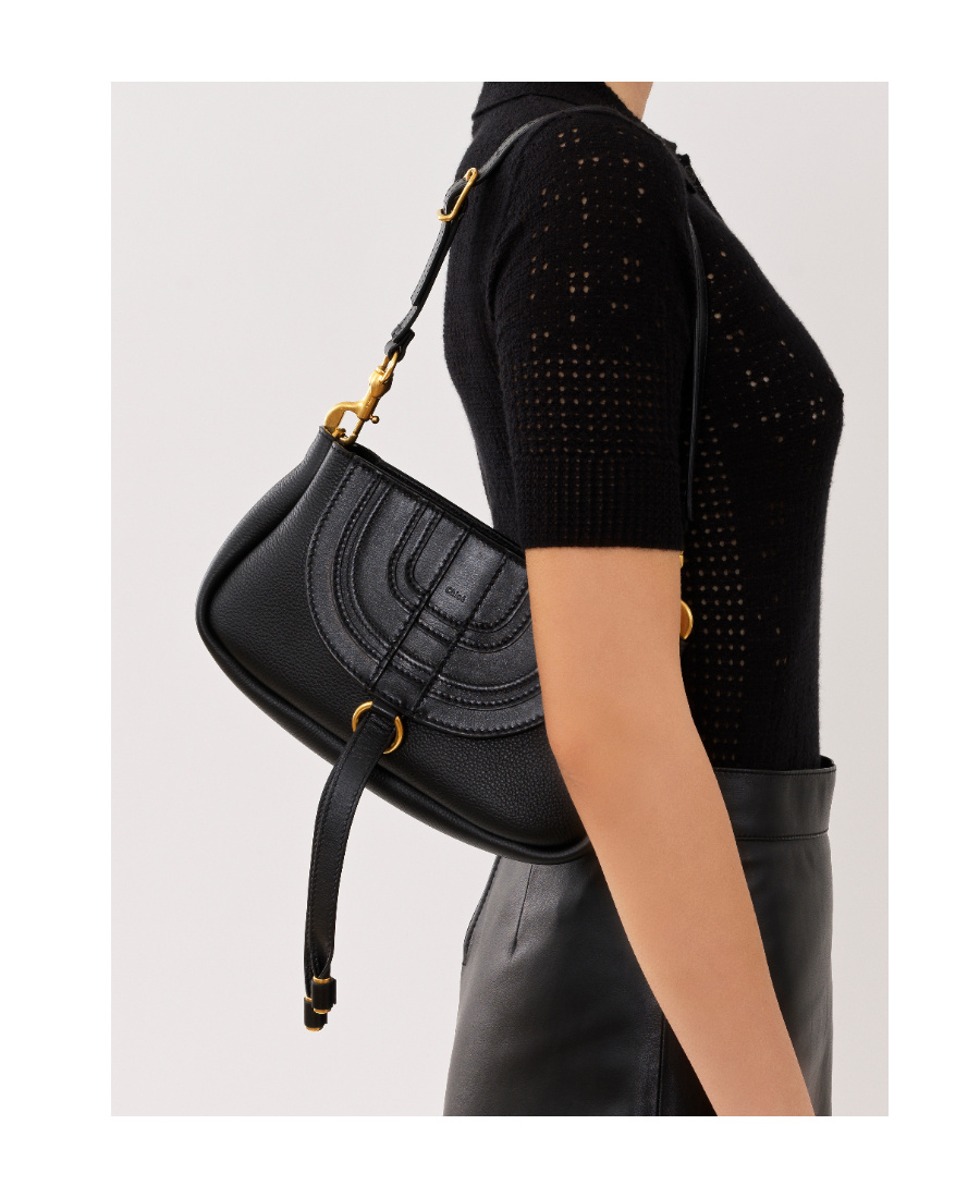 Shop Chloé Marcie Leather Shoulder Bag In Black