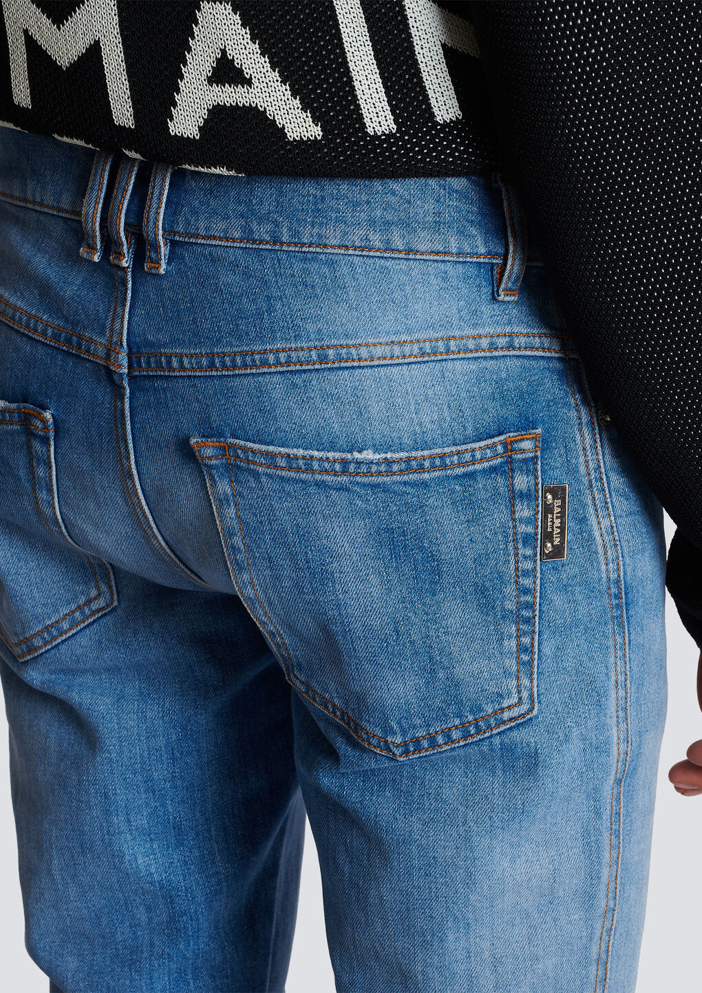 Shop Balmain Slim-fit Cotton Jeans In Blue
