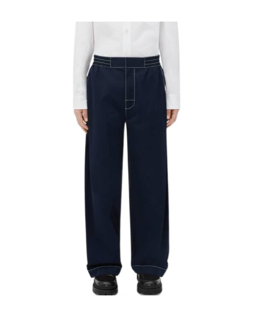 Bottega Veneta Contrast-stitching Wide-leg Trousers In Black
