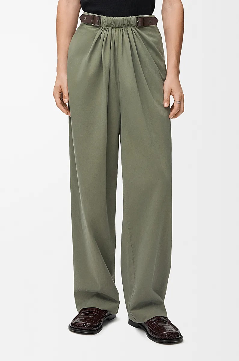 Loewe Elastic-waist Belted Trousers In Green