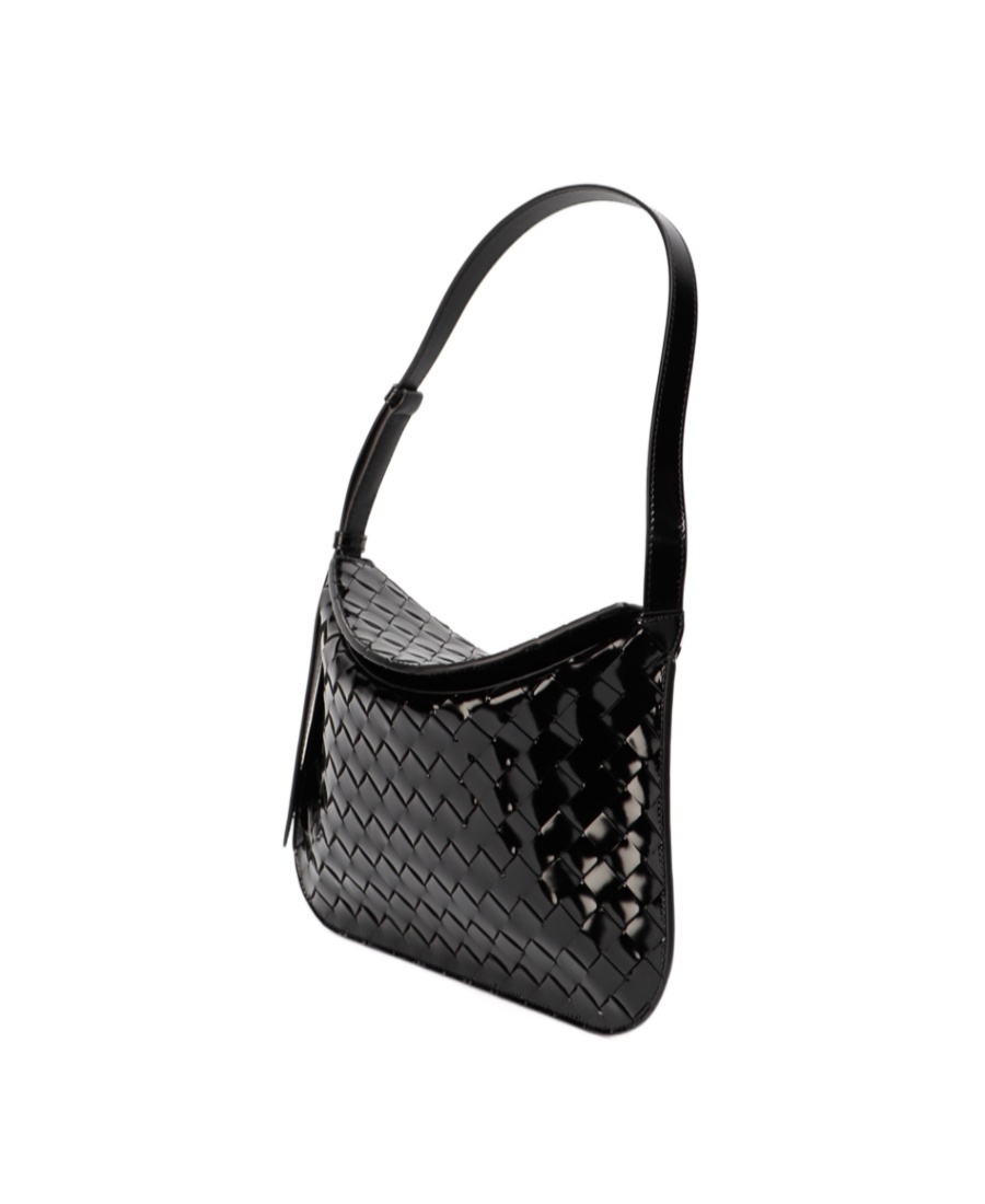 Bottega Veneta Flap Woven Leather Shoulder Bag In Black
