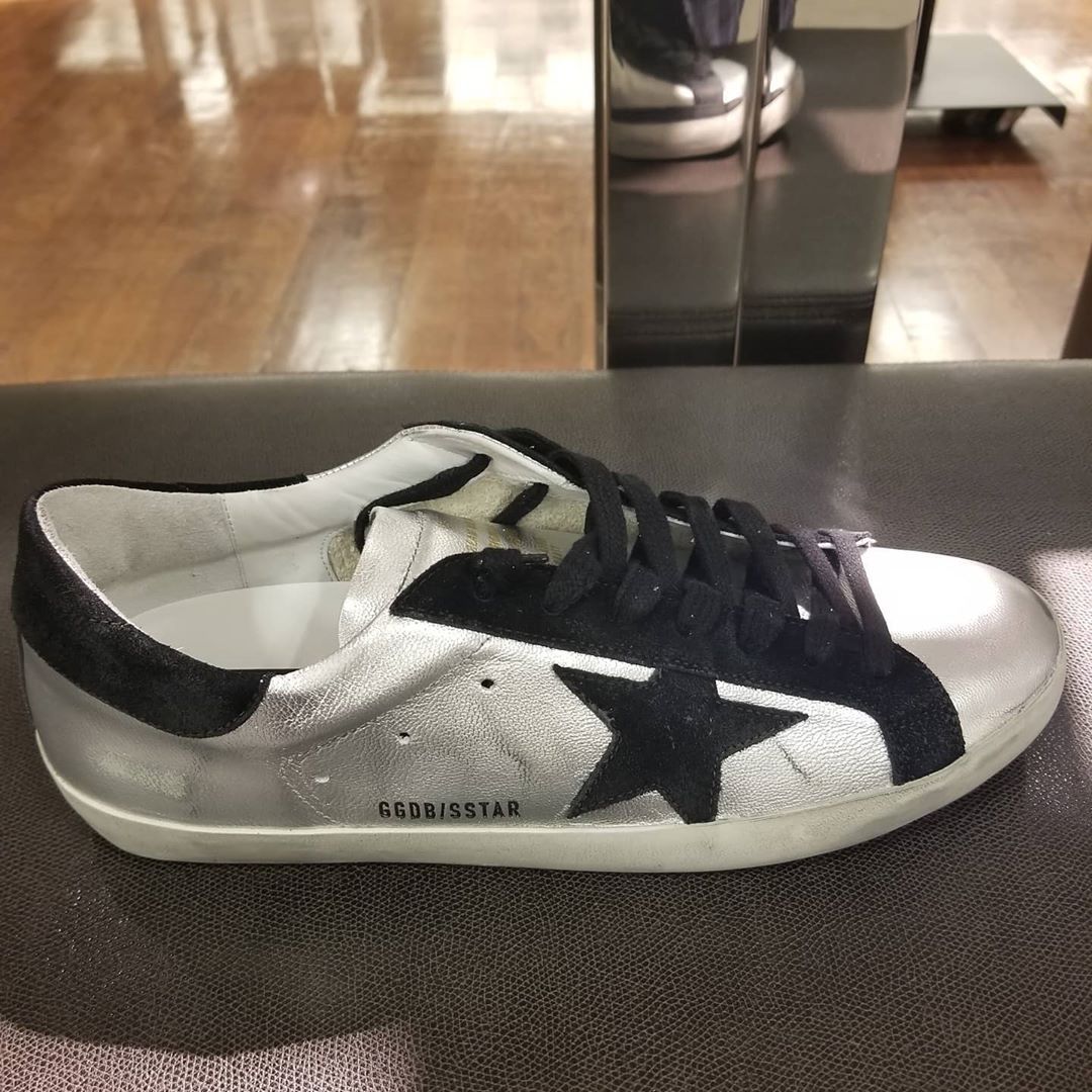 Golden Goose Super-star Sneakers In Silver Leather With Contrasting Inserts In White