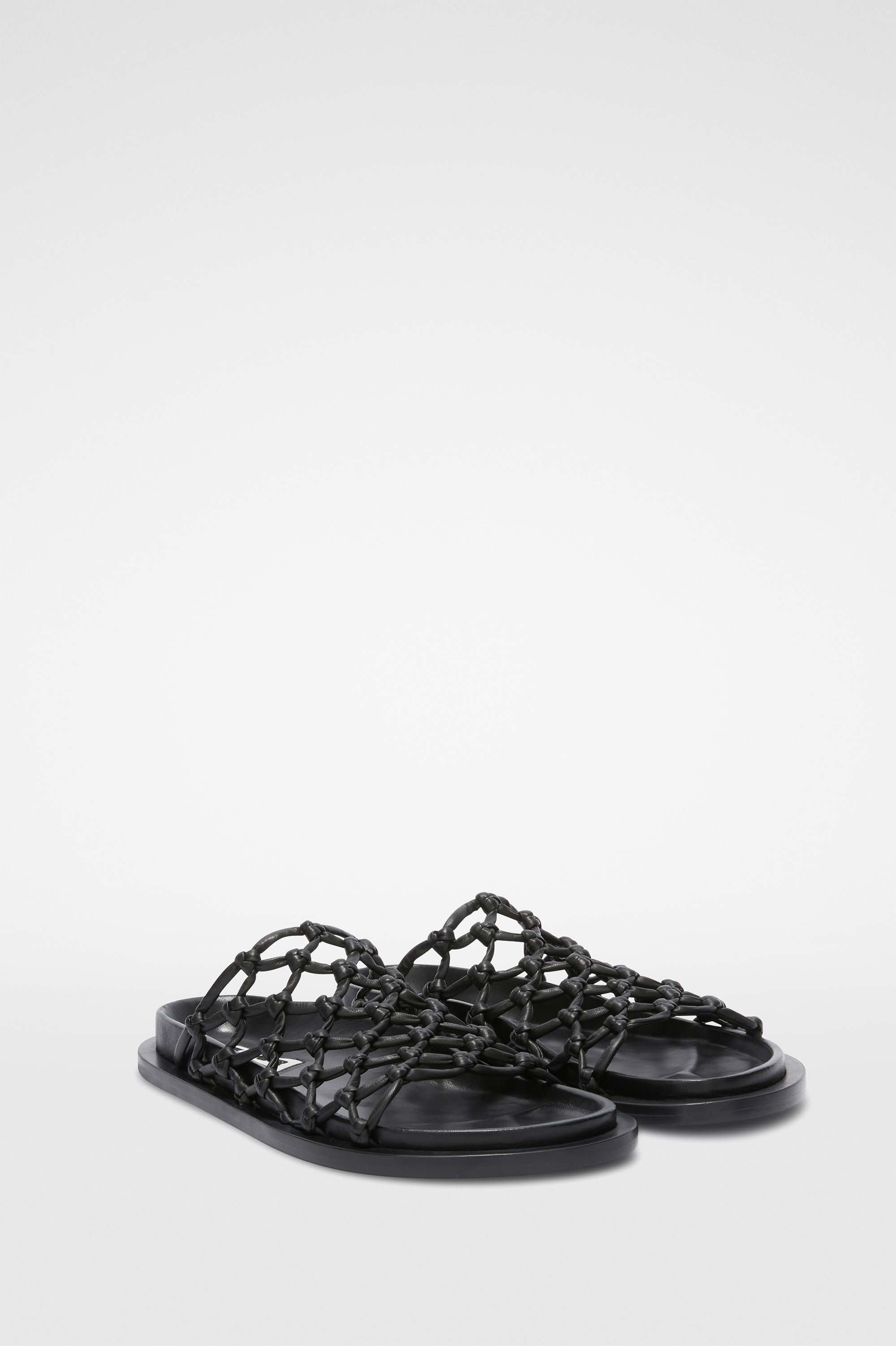 Jil Sander Mesh Leather Sandals In Black