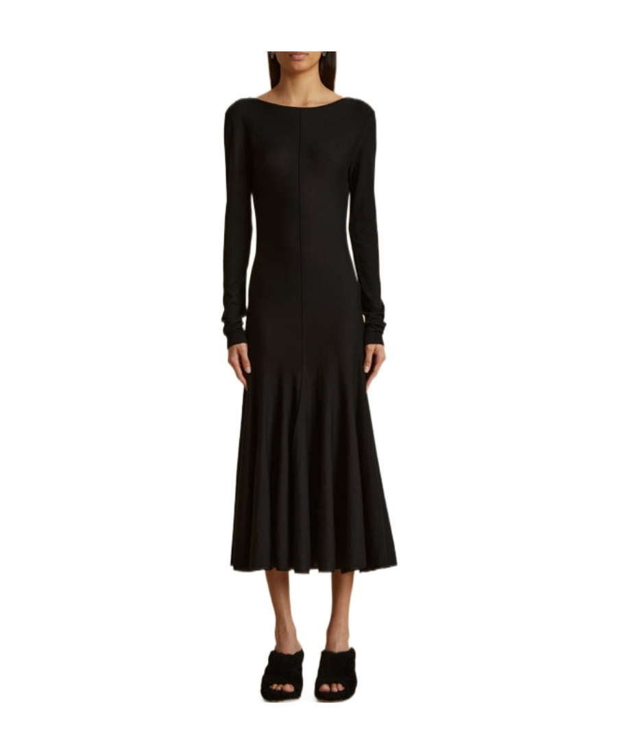 Shop Khaite Scoop-back Virgin-wool Midi Dress In Black