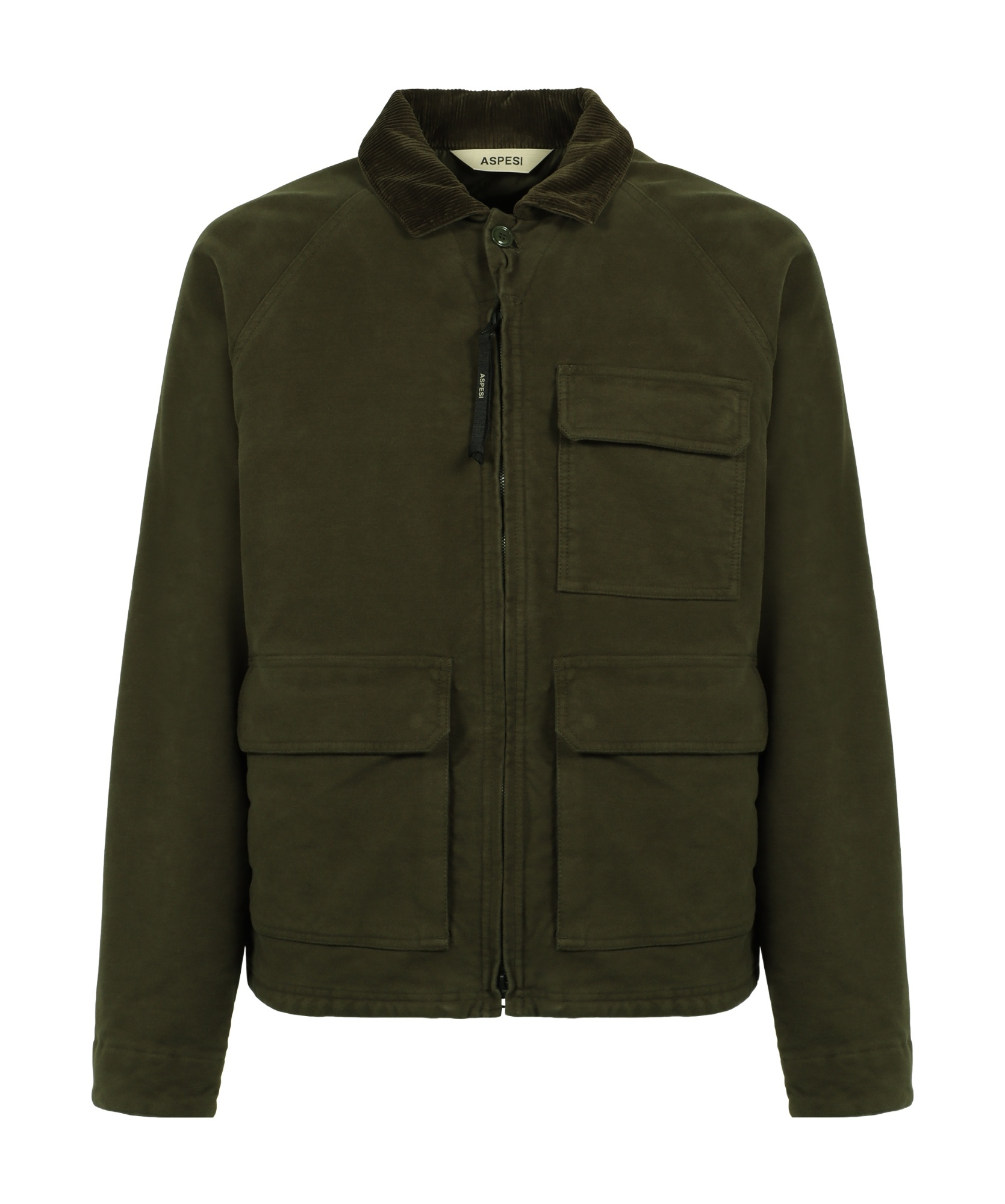 Aspesi Cotton Jacket With Zip And Corduroy Collar In Black