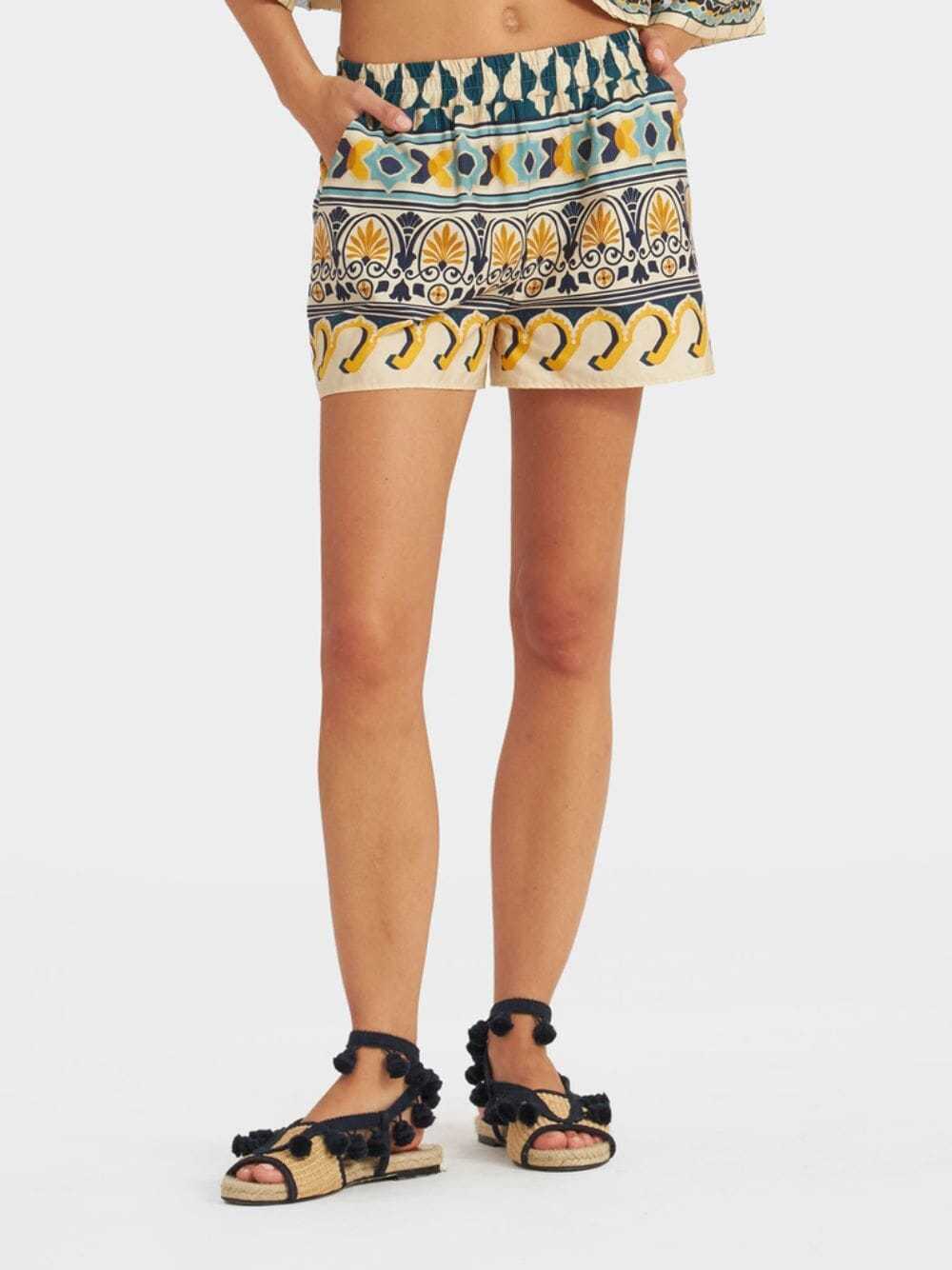 La Doublej Abstract-pattern Cotton Shorts In Multicolor