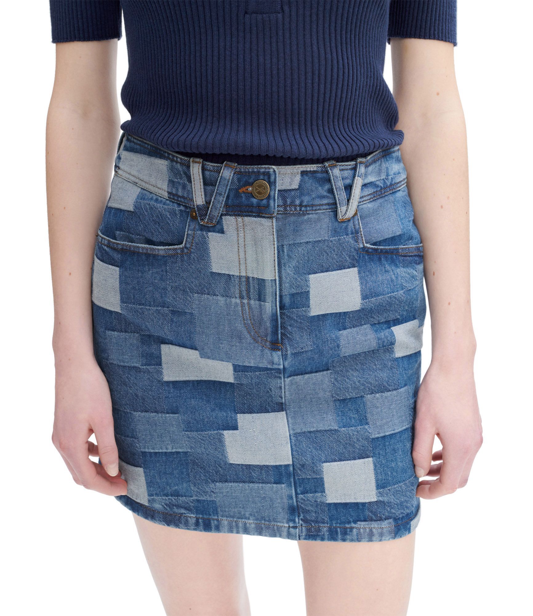 Apc Patchwork V-belt Mini Skirt With Front Pockets In Blue