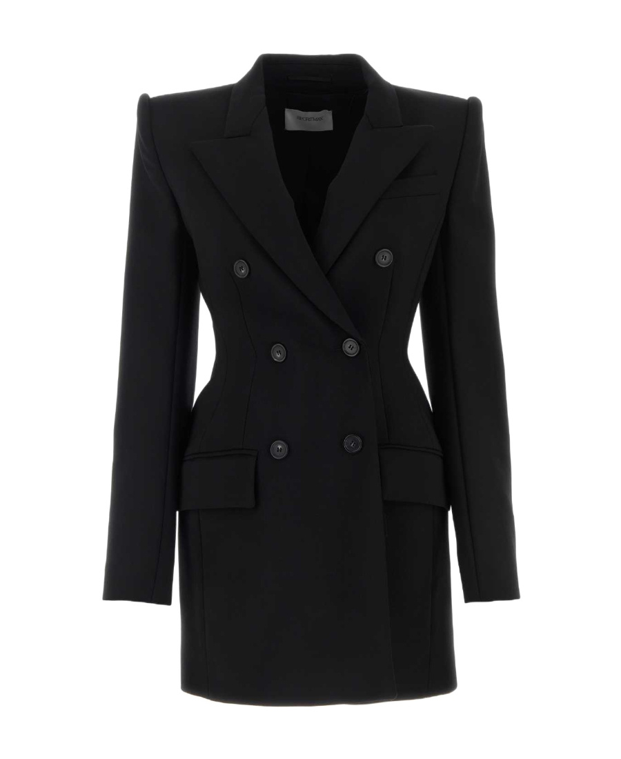 Sportmax Black Slim Double-breasted Jacket Wth Rhinestone Detail In Stretch Polyamide Woman In Black