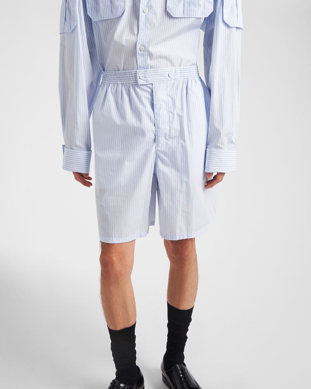 Prada Striped Cotton Deck Shorts In White