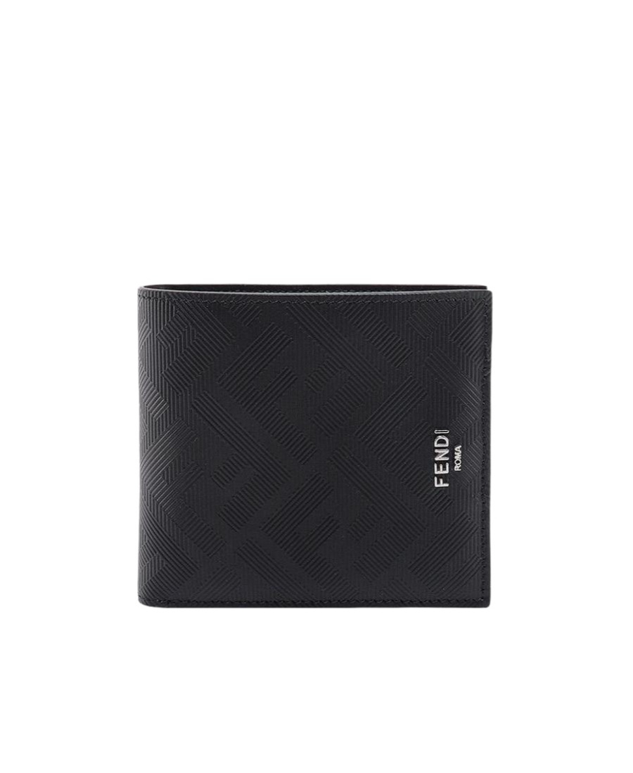 Fendi Men Ff Jacquard Fabric And Leather Bifold Wallet In Black