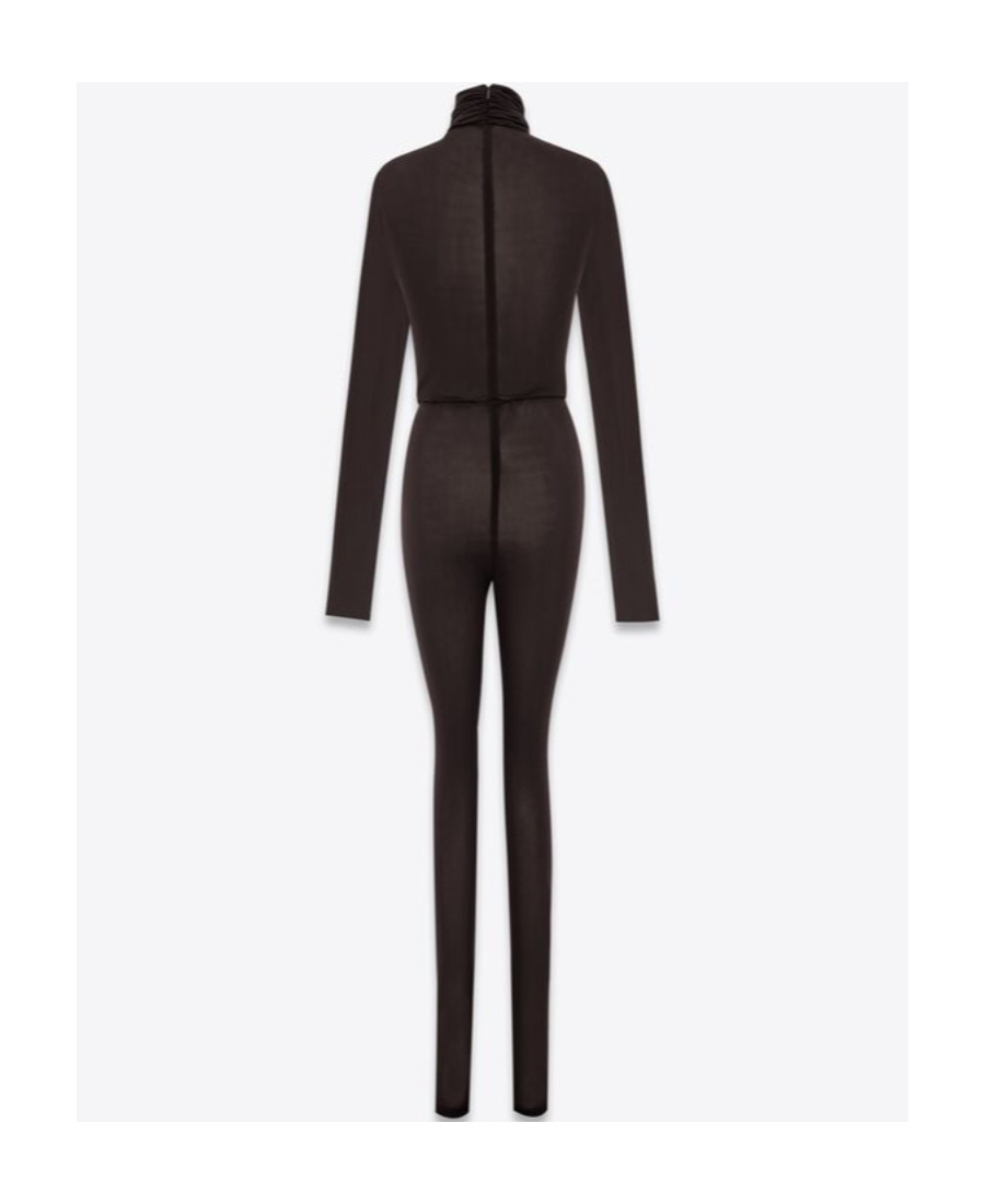 Saint Laurent Draped-design Semi-sheer Jumpsuit In Black
