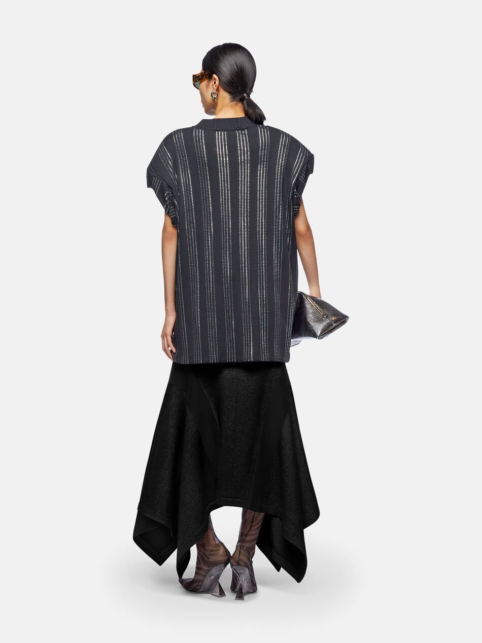 Attico Grey Midi Skirt With Logo Lettering And Handkerchief Hem In Cotton Woman In Black