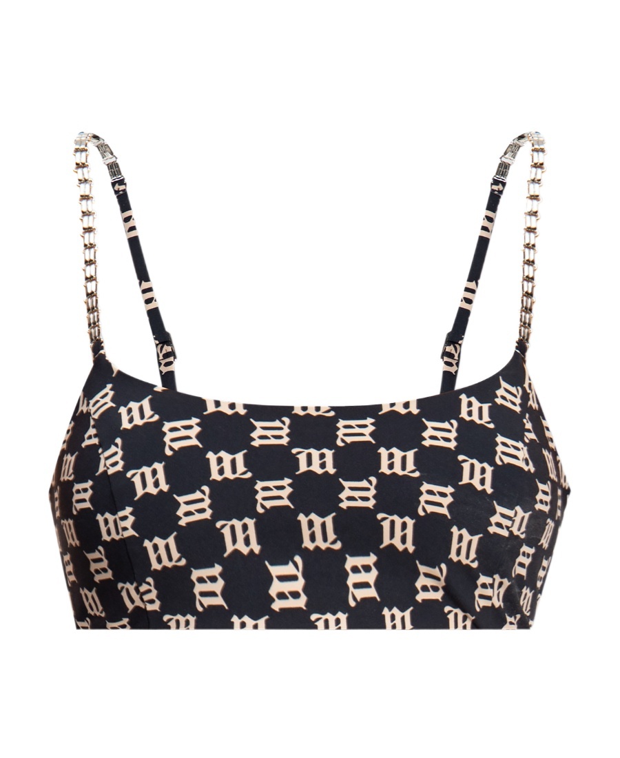 Misbhv Chain-strap Monogram Crop Top In Black