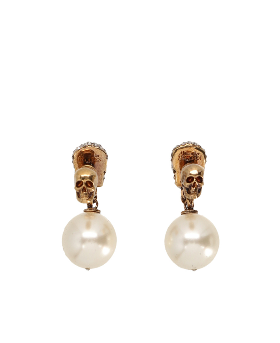 Alexander Mcqueen Pearl Skull Earrings In Yellow