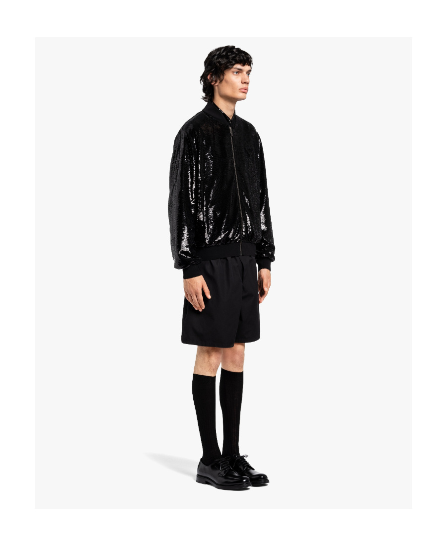 Prada Sequin-embellished Zip-front Bomber Jacket In Black