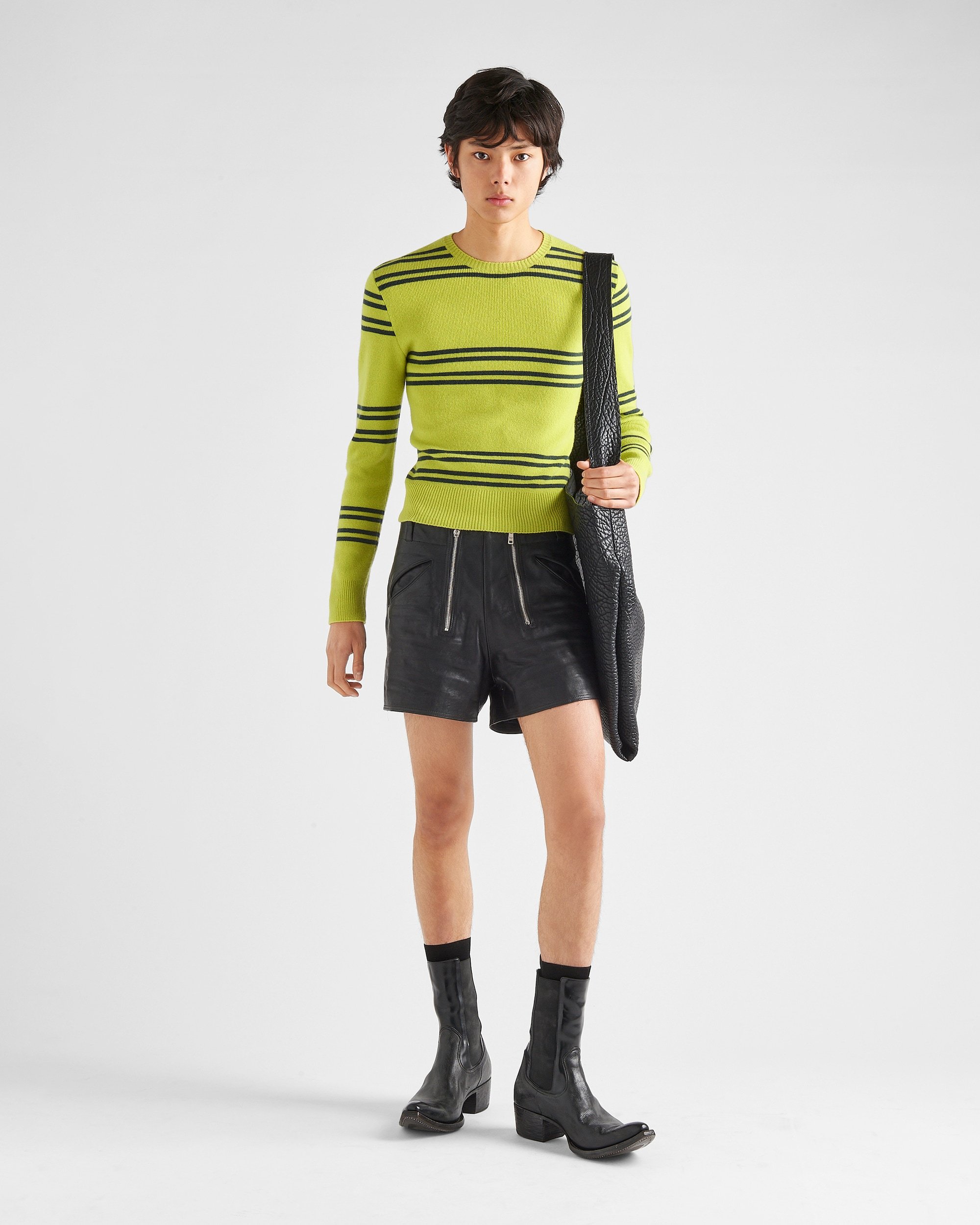 Prada Crew-neck Lambswool Sweater Striped Pattern In Green