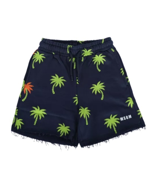 Msgm Palm Tree-print Cotton Shorts In Black
