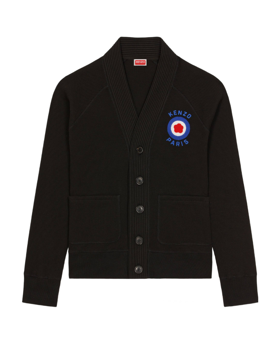 Kenzo Logo-embroidered V-neck Cardigan In Black