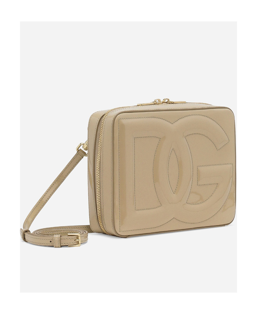 Dolce & Gabbana Medium Dg Logo Crossbody Bag In Patent Leather In Nude