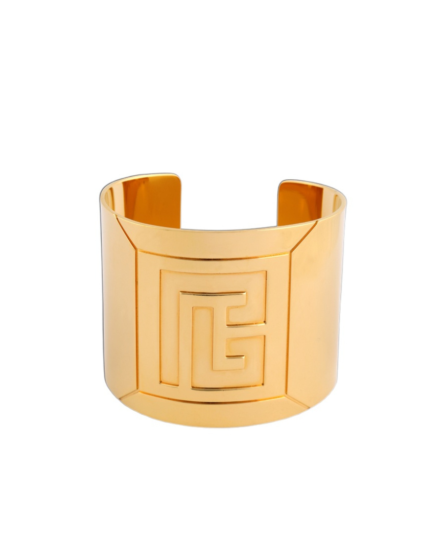 Balmain Tubular Bracelet In Engraved Brass In Gold