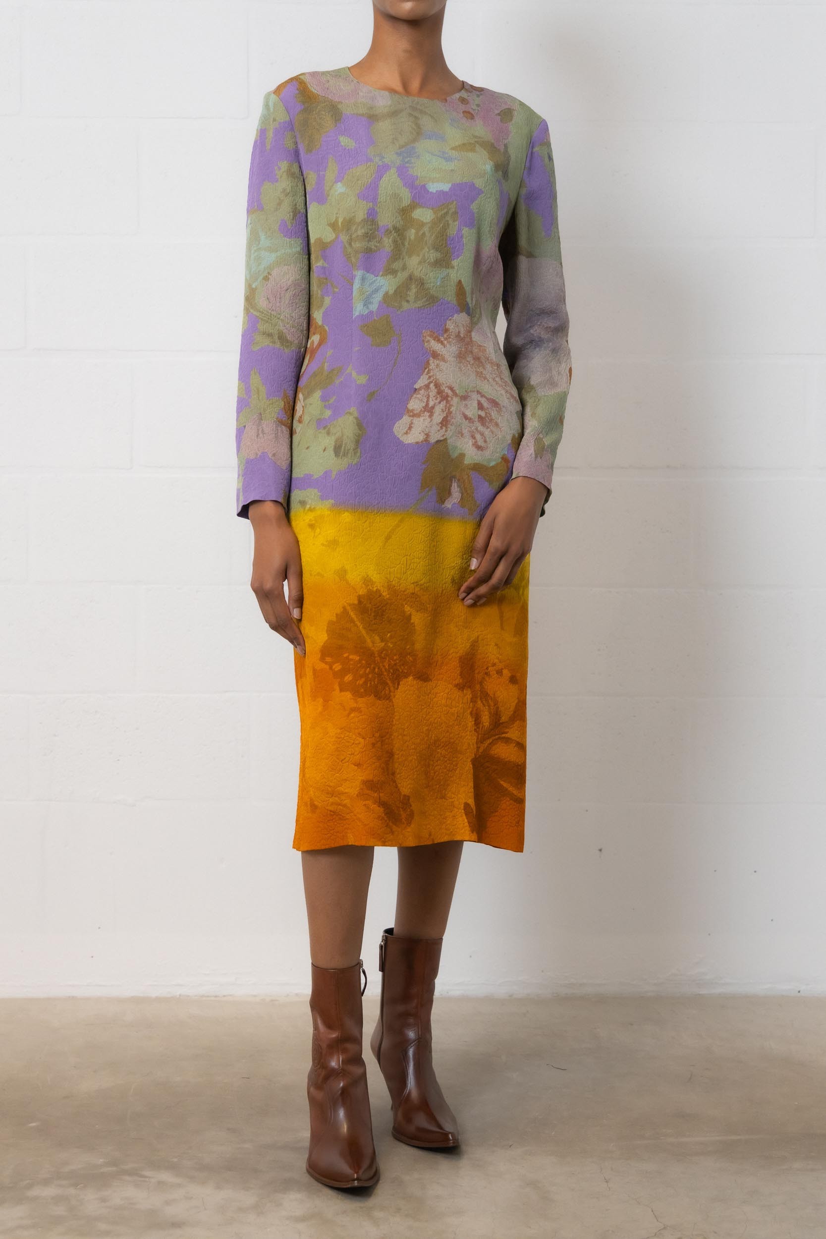 Dries Van Noten Round Neck Long-sleeved Dress In Multicolor