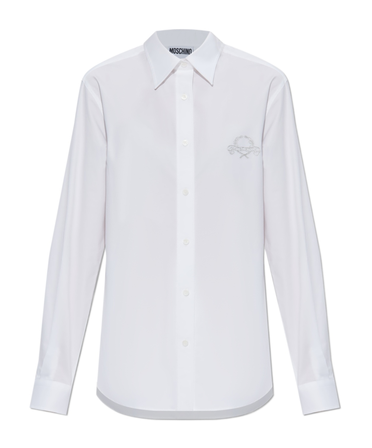 Moschino Logo-embroidered Long-sleeved Shirt In White