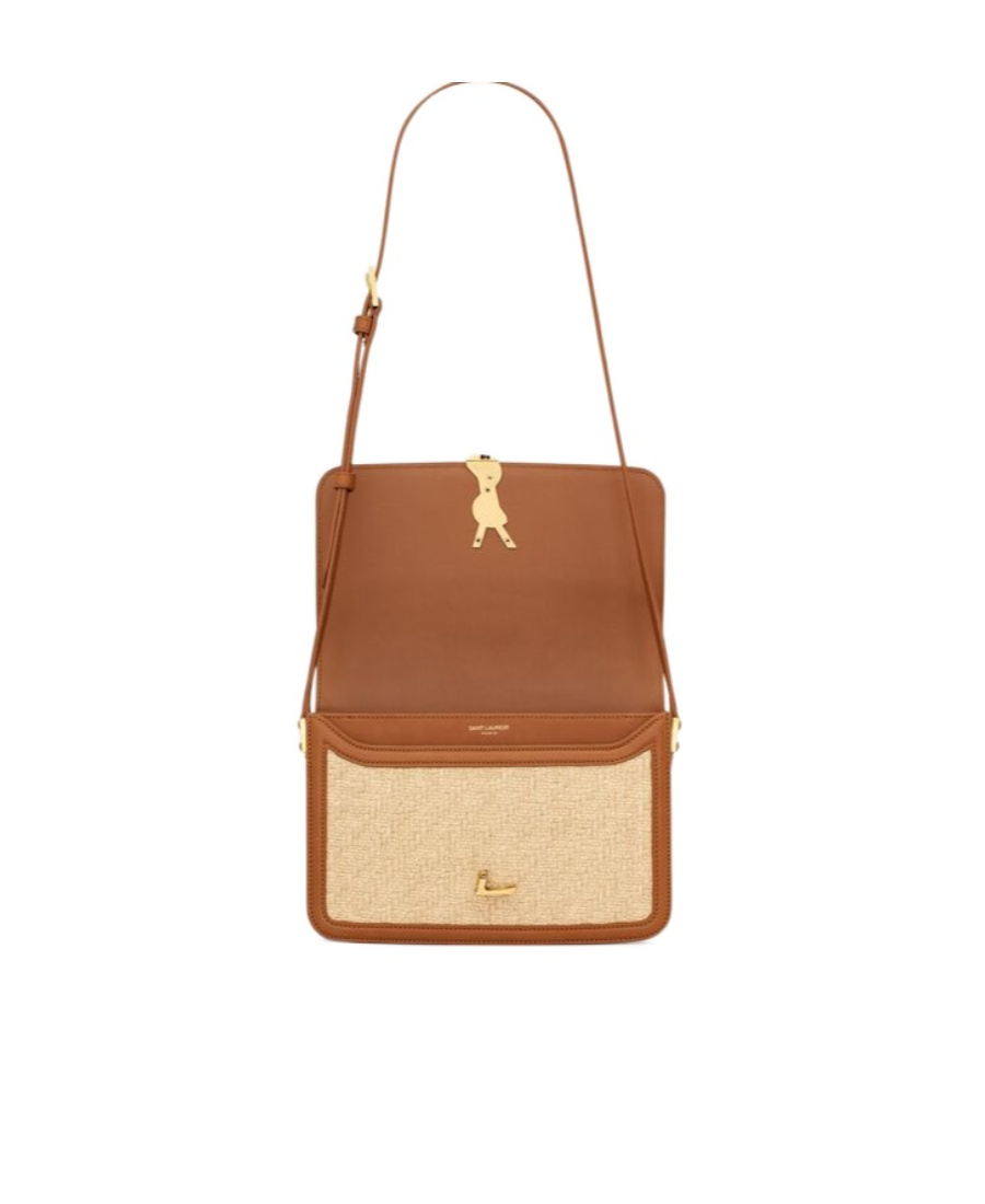 SAINT LAURENT SOLFERINO MEDIUM SATCHEL IN RAFFIA AND VEGETABLE-TANNED LEATHER