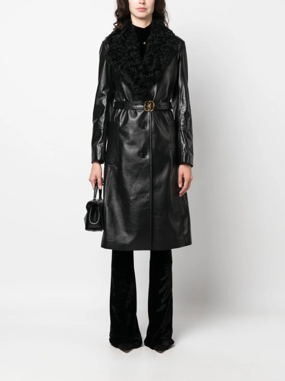 Bally Shearling-collar Leather Trench-coat In Black