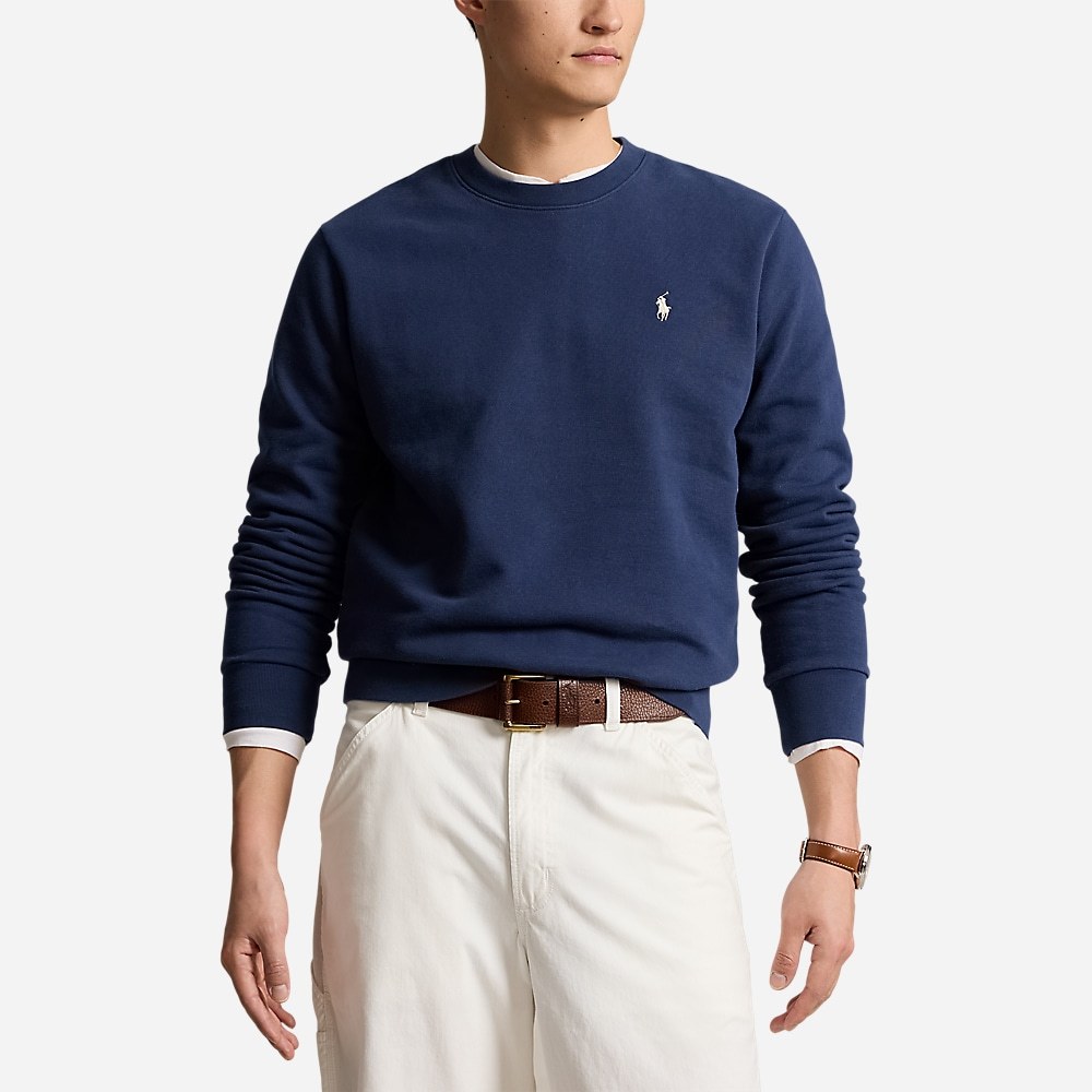 Polo Ralph Lauren Navy Blue Loopback Cotton Crewneck Sweatshirt In Blue