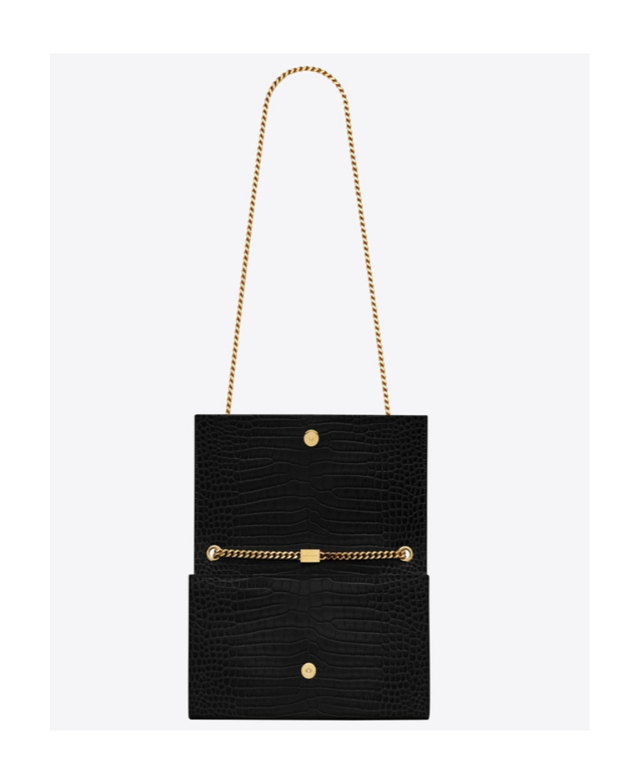 Saint Laurent Kate Crocodile-effect Shoulder Bag In Black