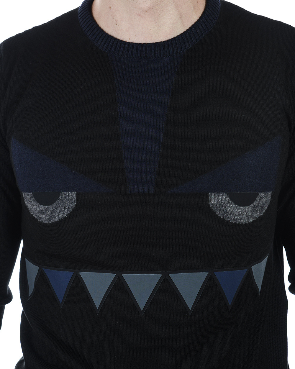 Fendi Pattern Jacquard Round Neck Pullover In Black