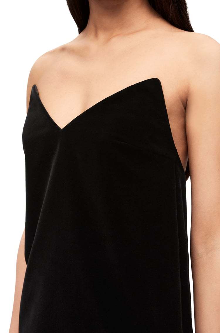 Loewe Strapless Cotton-blend Velvet Midi Dress In Black
