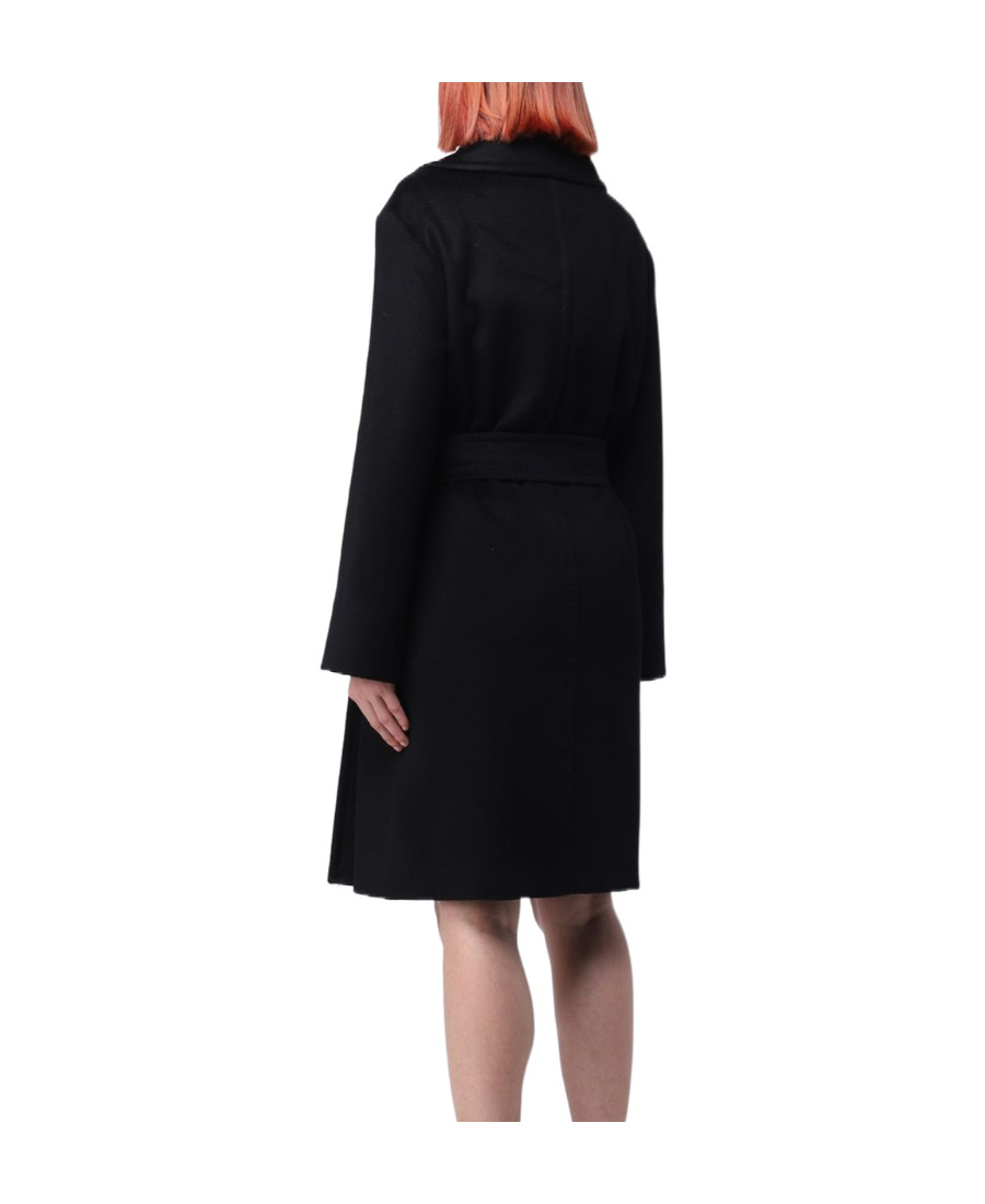 Max Mara Wool Long-sleeved Lapel Coat In Black