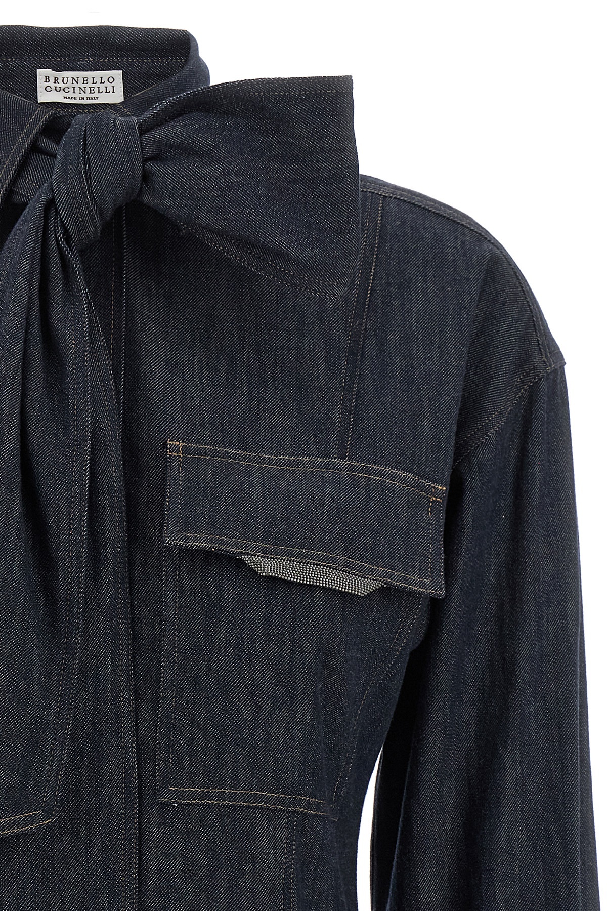 Brunello Cucinelli Bow Pocket Long Sleeve Shirt In Blue