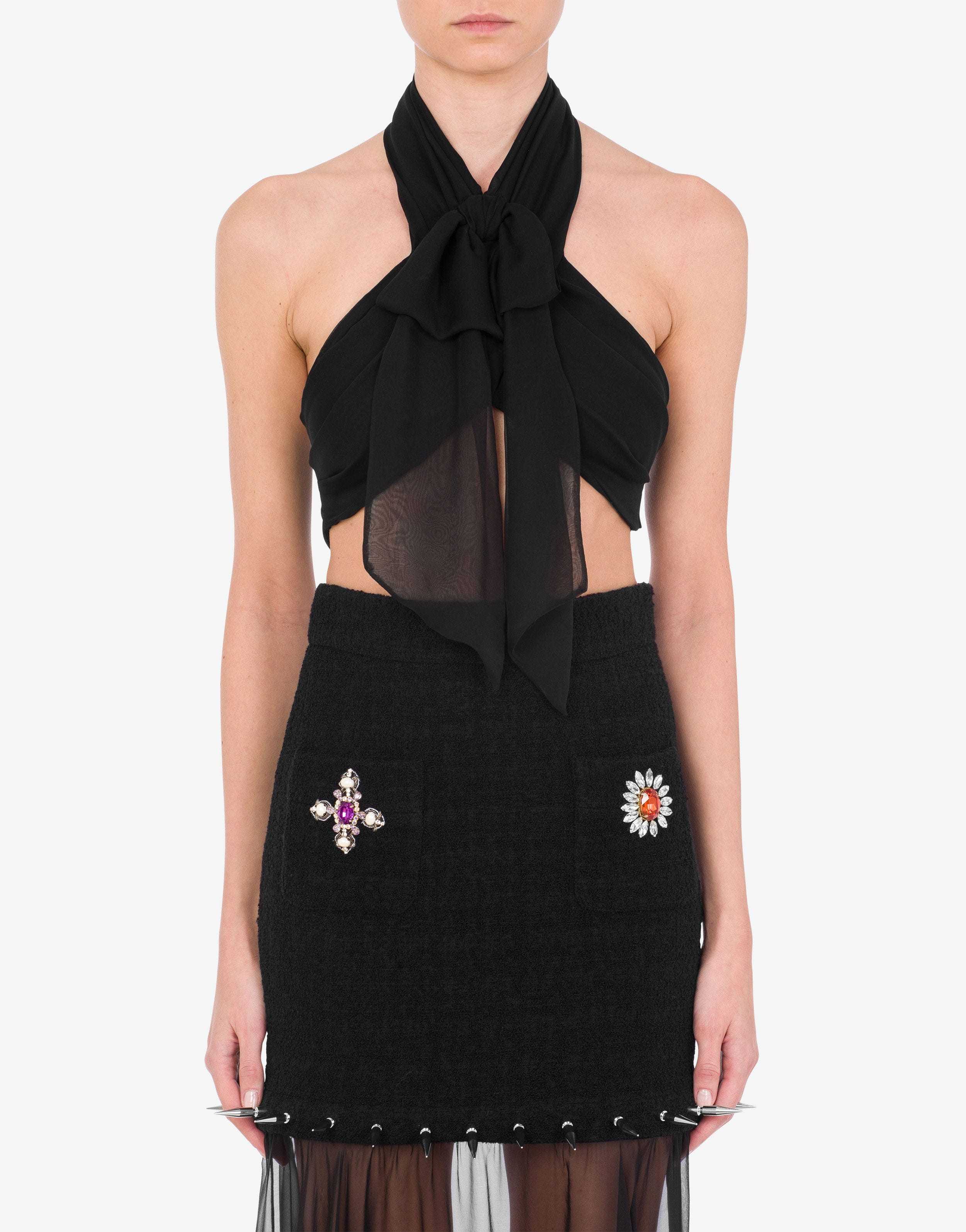 Moschino Backless Silk Crop Top In Black