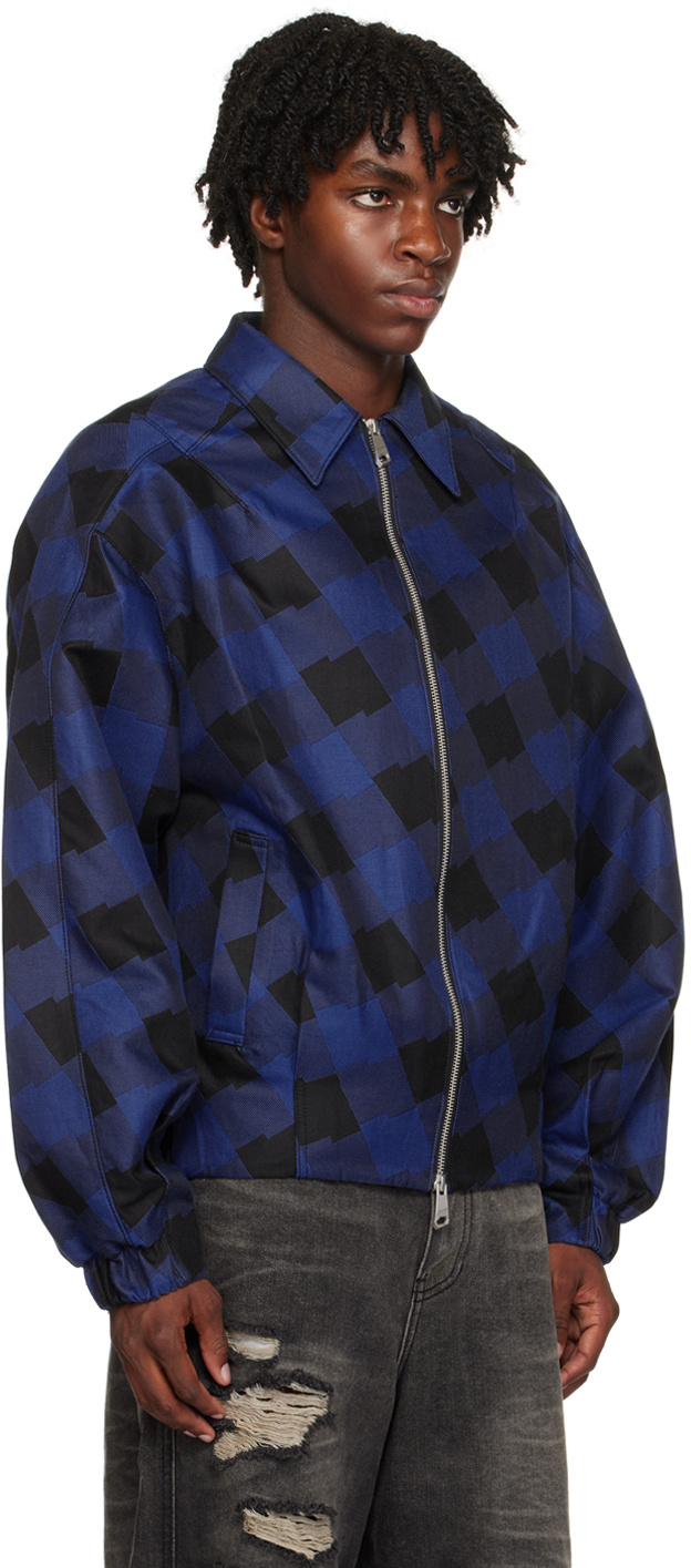 Ader Error Lapel Geometric Pattern Casual Jacket In Blue