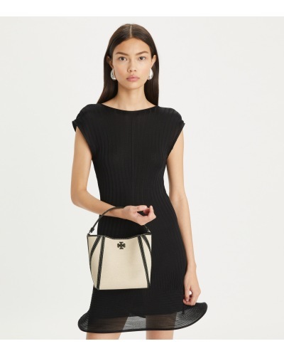 Shop Tory Burch Small Mcgraw Canvas Bucket Bag In Nude